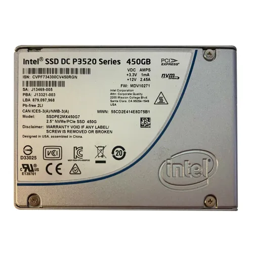 Intel SSDPE2MX450G701 | DC P3520 450GB Multi-Level Cell PCI Express 3.0 x4 NVMe U.2 2.5-Inch Solid State Drive Refurbished - Intel refurbished available on Gotodirect