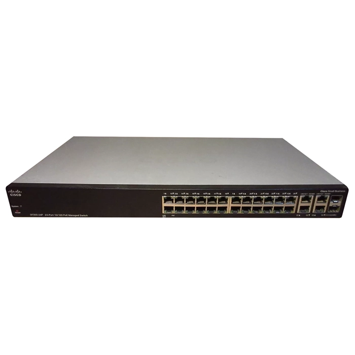 Cisco SF300-24P | Small Business 300 Series 24 x RJ-45 PoE Ports 10/100Base-TX + 2 x GE RJ-45 Ports + 2 x combo Gigabit SFP mini-GBIC Ports Layer 3 Managed Rack-mountable Fast Ethernet Network Switch Refurbished - Cisco Systems Inc. refurbished available on Gotodirect