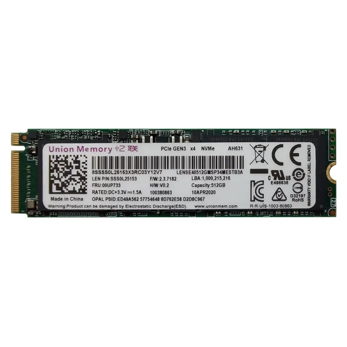 Lenovo 00UP733 | 512GB TLC PCI Express 3.0 x4 NVMe M.2 2280 Internal Solid State Drive Refurbished - Lenovo refurbished available on Gotodirect
