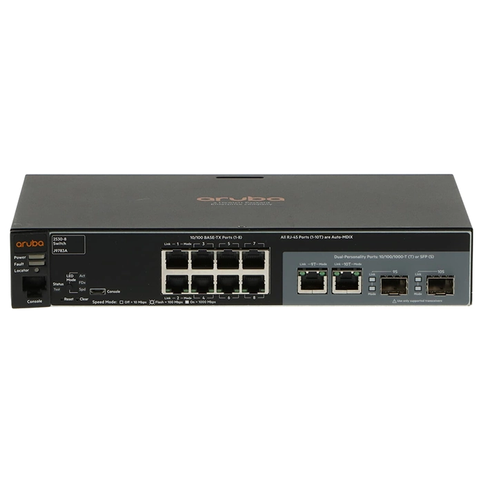 HP J9783A#ABA | Aruba 2530 Series 2530-8 8 x RJ-45 10/100Base-TX and 2 Combo Gigabit SFP Ports Layer 2 Managed Fast Ethernet Network Switch Refurbished - Hewlett-Packard (ou HP en abrégé) refurbished available on Gotodirect