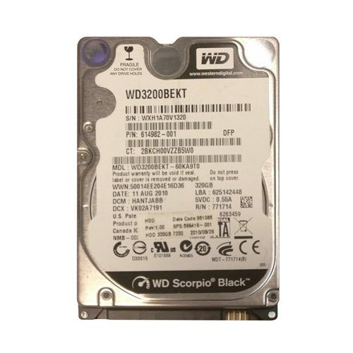 HP 614982-001 | 320GB 7200RPM SATA 3Gb/s 16MB Cache 2.5-inch Hard Drive Refurbished - Hewlett-Packard (ou HP en abrégé) refurbished available on Gotodirect