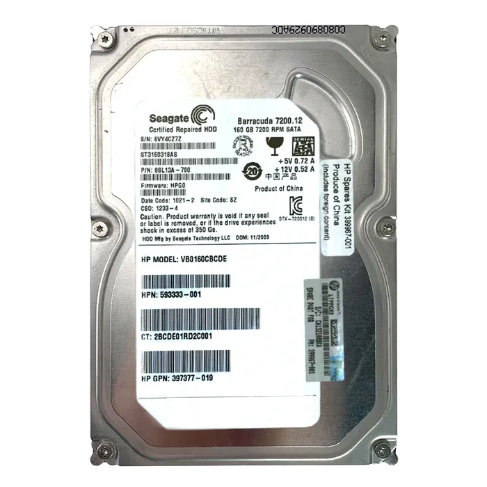 HP 593333-001 | 160GB 7200RPM SATA 1.5Gb/s NCQ Hot-Pluggable 3.5-Inch Hard Drive for ProLiant Servers Refurbished - Hewlett-Packard (ou HP en abrégé) refurbished available on Gotodirect