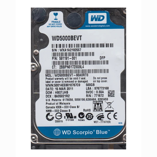 HP 591191-001 | 500GB 5400RPM SATA 3Gb/s 8MB Cache 2.5-inch Hard Drive Refurbished - Hewlett-Packard (ou HP en abrégé) refurbished available on Gotodirect