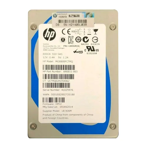 HP 690811-003 | 800GB SAS 6Gb/s 2.5-Inch Solid State Drive Refurbished - Hewlett-Packard (ou HP en abrégé) refurbished available on Gotodirect