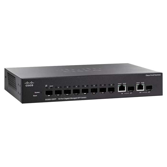 Cisco SG300-10SFP-K9 | Small Business SG300 Series SG300-10SFP 8 x SFP Ports 1000Base-T + 2 x Combo Gigabit mini-GBIC Ports Layer 3 Managed 1U Rack-Mountable Gigabit Ethernet Network Switch Refurbished - Cisco Systems Inc. refurbished available on Gotodirect