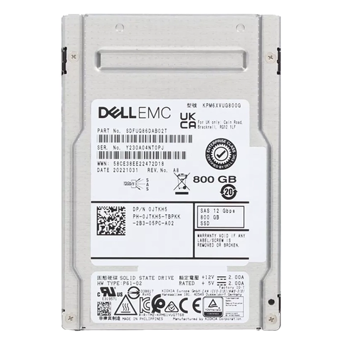 Dell JTKH5 | 800GB 2.5-inch 12GB/s SAS Triple-Level Cell Mixed-Use (512e) Hot-Pluggable Solid State Drive for PowerEdge G14 - G16 Servers and Storage Arrays Refurbished - Dell refurbished available on Gotodirect