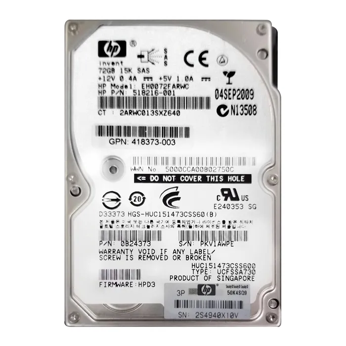 HP 518216-001 | 72GB 15000RPM SAS 6Gb/s Hot-Pluggable Dual Port (512n) SFF 2.5-Inch Enterprise Hard Drive for ProLiant DL80 Gen9 Refurbished - Hewlett-Packard (ou HP en abrégé) refurbished available on Gotodirect