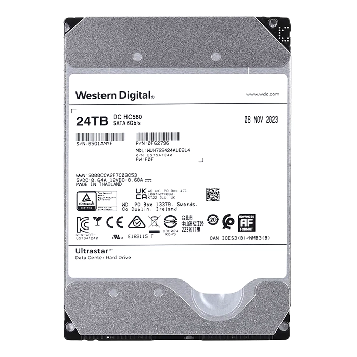 Western Digital WUH722424ALE6L4 | Ultrastar DC HC580 24TB 3.5-inch 6GB/s SATA 7200RPM 512MB Cache 512e/4Kn Base SE Data Center Hard Drive Refurbished - Western Digital refurbished available on Gotodirect