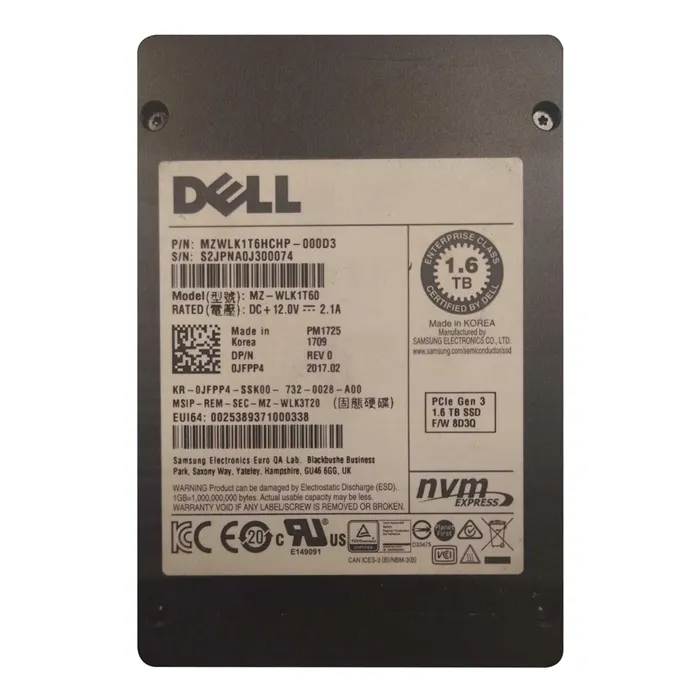 Samsung MZ-WLK1T60 | Enterprise PM1725 Series 1.6TB Triple-Level Cell PCI-Express 3.0 x4 NVMe Mixed-Use U.2 2.5-Inch Solid State Drive Refurbished - Samsung refurbished available on Gotodirect
