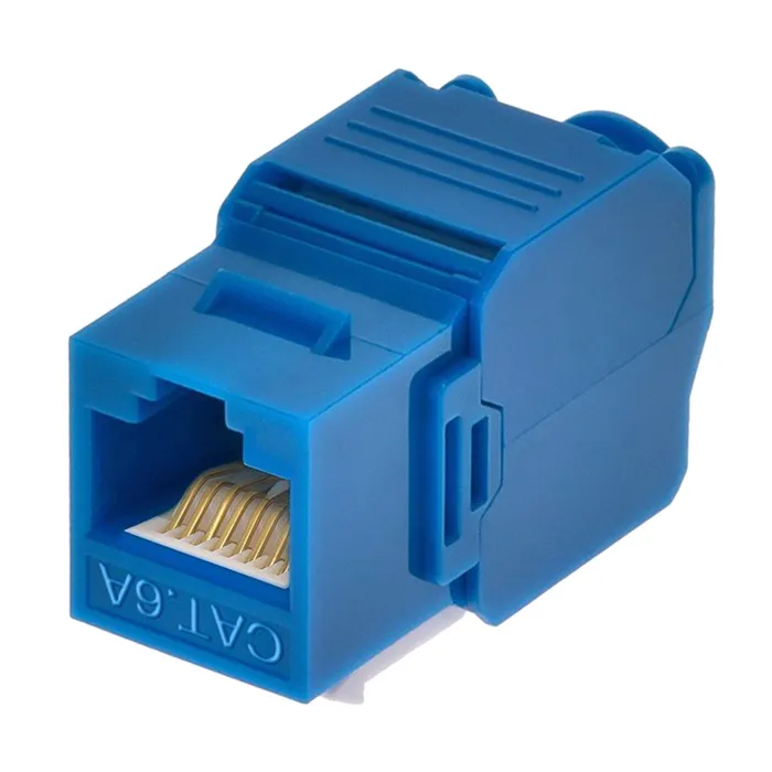 Monoprice 15666 | Cat6A RJ45 Toolless 180-Degree Keystone Jack for 22-24AWG Solid Wire Blue Refurbished -  refurbished available on Gotodirect