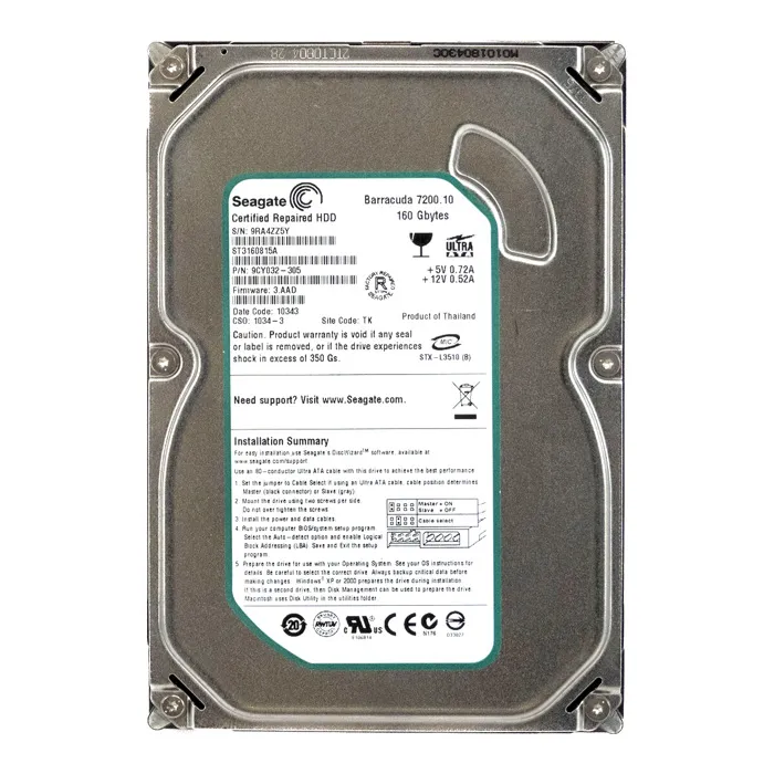 Seagate ST3160815A8 | 160GB 7200RPM ATA 100 3.5-Inch 8MB Cache Hard Drive Refurbished - Seagate refurbished available on Gotodirect