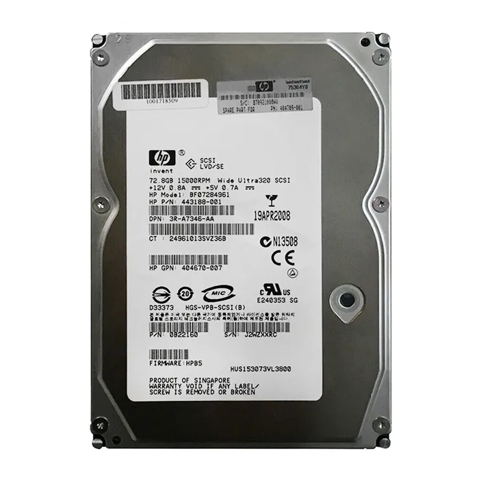 HP 443188-001 | 72.8GB 15000RPM Ultra320 SCSI Hot Swappable LVD 80-Pin 3.5-Inch Hard Drive Refurbished - Hewlett-Packard (ou HP en abrégé) refurbished available on Gotodirect
