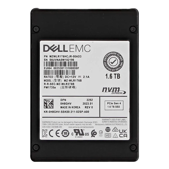 Dell 0H8GHV | 1.6TB Triple-Level Cell PCI Express NVMe 4.0 x4 Mixed Use U.2 2.5-Inch Solid State Drive Refurbished - Dell refurbished available on Gotodirect
