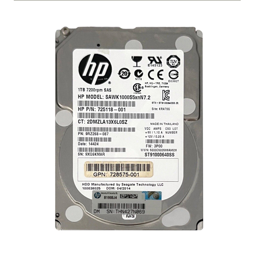 HP 728575-001 | 1TB 7200RPM SAS 6Gb/s SFF 2.5-inch Nearline Hard Drive for 3Par StoreServ M6710 Refurbished - Hewlett-Packard (ou HP en abrégé) refurbished available on Gotodirect