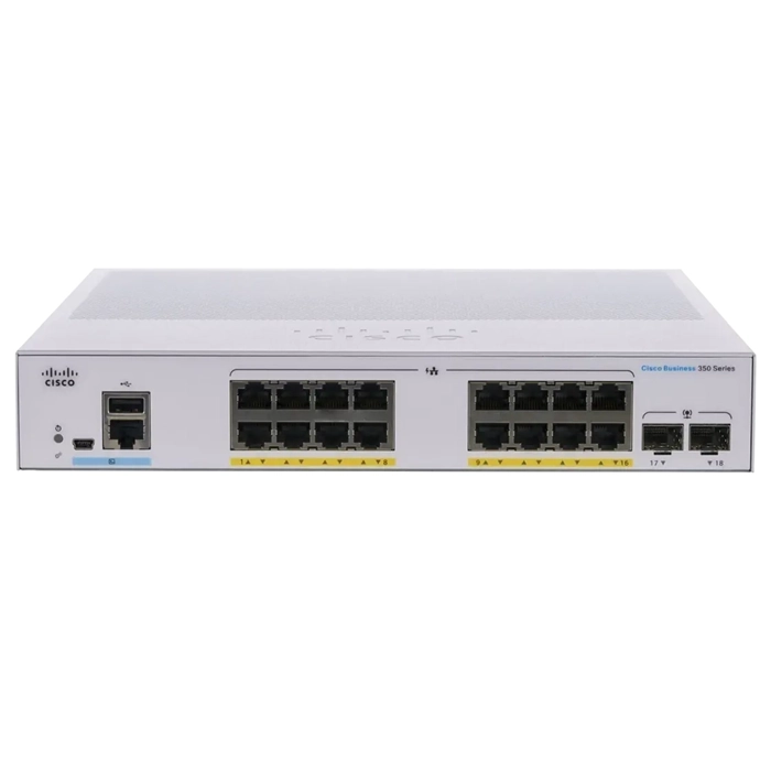 Cisco CBS350-16FP-2G= | Business 350 Series 16 x RJ-45 Ports PoE+ 10/100/1000Base-T 2 x SFP Ports Layer 3 Managed Rack-mountable Gigabit Ethernet Network Switch Refurbished - Cisco Systems Inc. refurbished available on Gotodirect