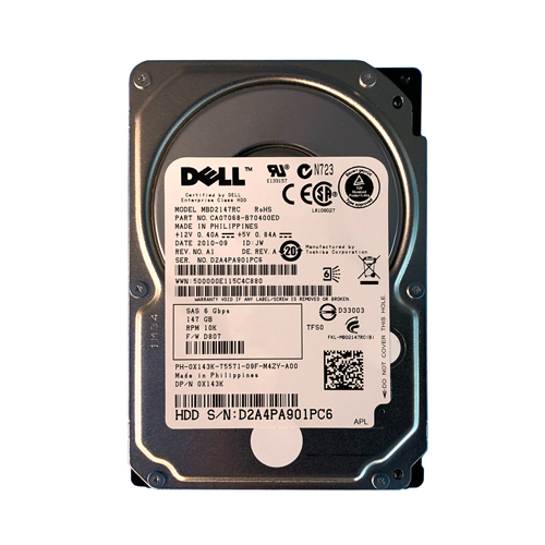 Dell 0X143K | 146GB 10000RPM SAS 6Gb/s Hot-Pluggable Single Port 2.5-Inch Hard Drive for PowerEdge Server Refurbished - Dell refurbished available on Gotodirect