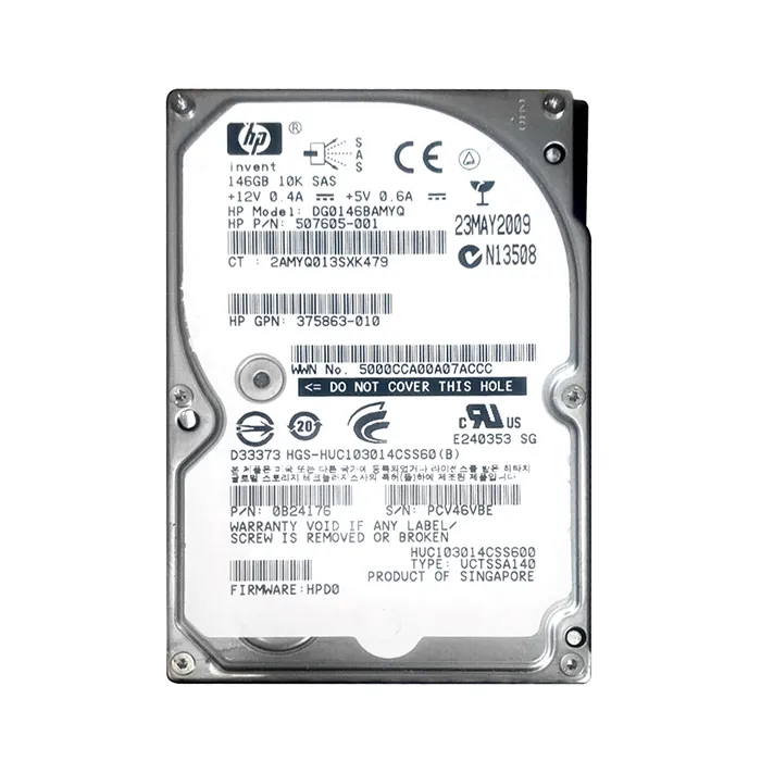Buy HP DG0146BAMYQ | 146GB 10000RPM SAS 3Gb/s SFF Hot-Pluggable Single Port 2.5-inch Hard Drive for Gen1 to Gen7 ProLiant Server Refurbished - $110.00 HP DG0146BAMYQ | 146GB 10000RPM SAS 3Gb/s SFF Hot-Pluggable Single Port 2.5-inch Hard Drive for Gen1 to Gen7 ProLiant Server Refurbished - Hewlett-Packard (ou HP en abrégé) refurbished available on Gotodirect