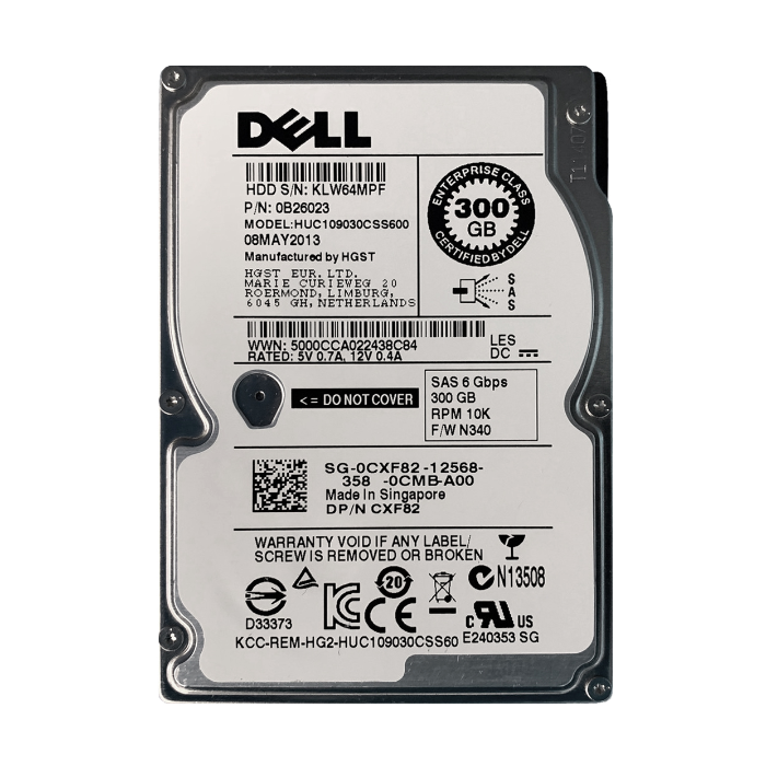 Dell 0CXF82 | 300GB 10000RPM SAS 6Gb/s Hot-Pluggable 64MB Cache 2.5-Inch Hard Drive for PowerEdge Server Refurbished - Dell refurbished available on Gotodirect