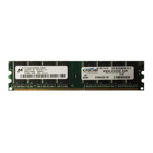 Buy Micron MT16VDDT6464AG-335GB | 512MB DDR-333MHz PC2700 Non-ECC Unbuffered UDIMM CL2.5 2Rx8 2.5V 184-Pin Memory Module Refurbished - $83.38 Micron MT16VDDT6464AG-335GB | 512MB DDR-333MHz PC2700 Non-ECC Unbuffered UDIMM CL2.5 2Rx8 2.5V 184-Pin Memory Module Refurbished - refurbished available on Gotodirect