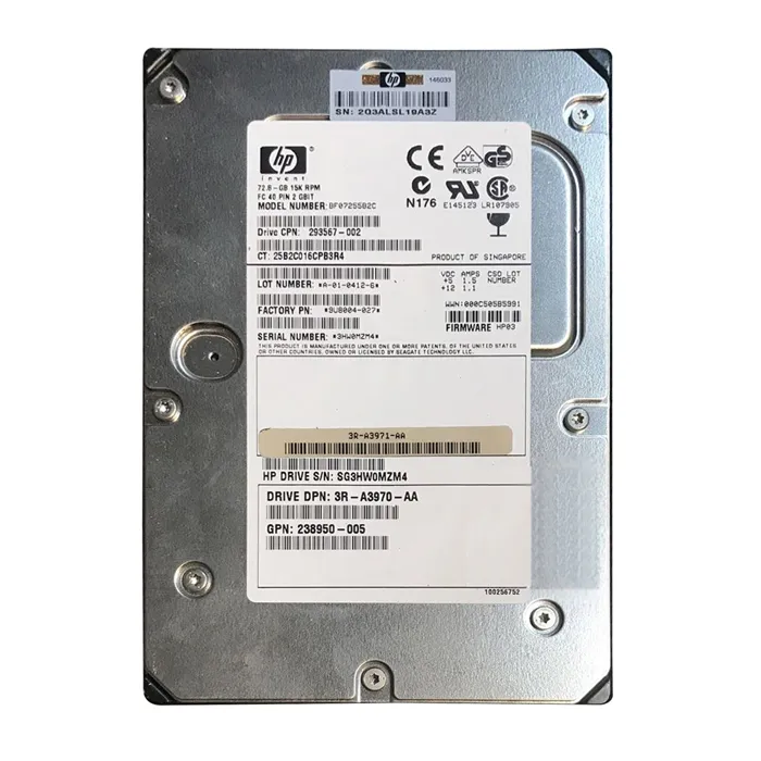 HP 293567-002 | 73GB 15000RPM Fibre Channel 2Gb/s Hot-Pluggable Dual Port 3.5-Inch Hard Drive Refurbished - Hewlett-Packard (ou HP en abrégé) refurbished available on Gotodirect