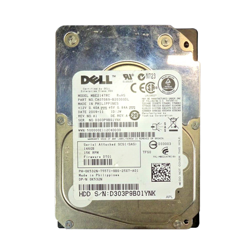 Dell K532N | 146GB 15000RPM SAS 3Gb/s Hot-Pluggable Single Port (512n) 2.5-Inch Hard Drive for PowerEdge Server & PowerVault Storage Array Refurbished - Dell refurbished available on Gotodirect