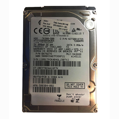 HP 634919-001 | 500GB 7200RPM SATA 3Gb/s 16MB Cache SFF 2.5-inch Hard Drive Refurbished - Hewlett-Packard (ou HP en abrégé) refurbished available on Gotodirect