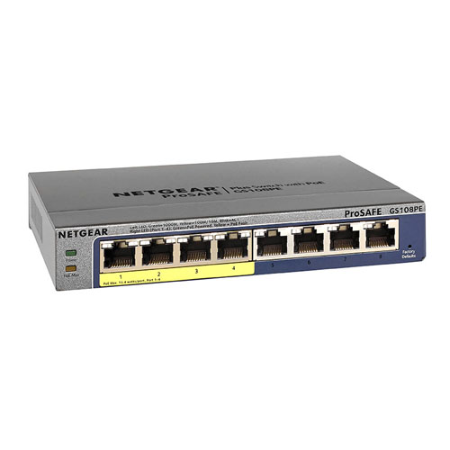 Netgear GS108PE-300NAS | Prosafe GS108P 4 x RJ-45 Ports PoE 10/100/1000Base-T + 4 x RJ-45 Ports Layer 2 Unmanaged Gigabit Ethernet Network Switch Refurbished - Netgear refurbished available on Gotodirect