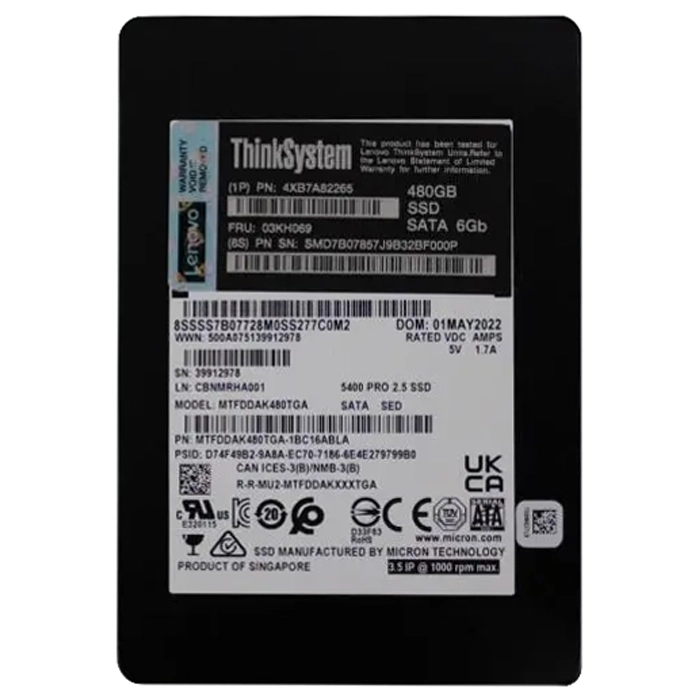 Lenovo 4XB7A82265 | 480GB SATA 6Gb/s Read Intensive Hot-Swappable 2.5-Inch Solid State Drive for ThinkSystem Refurbished - Lenovo refurbished available on Gotodirect