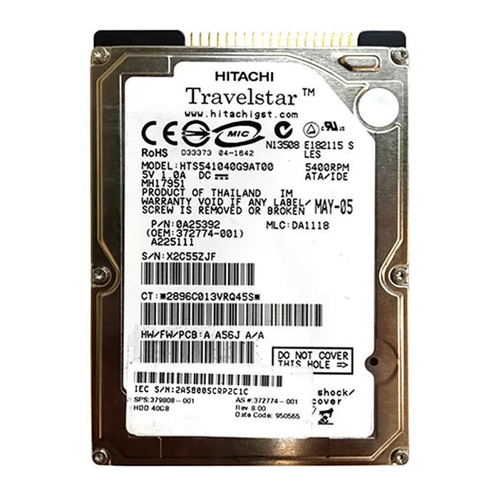 Hitachi HTS541040G9AT00 | Travelstar 5K100 Series 40GB 5400RPM IDE Ultra ATA/100 (ATA-6) 8MB Cache 44-Pin 2.5-inch Hard Drive Refurbished -  refurbished available on Gotodirect