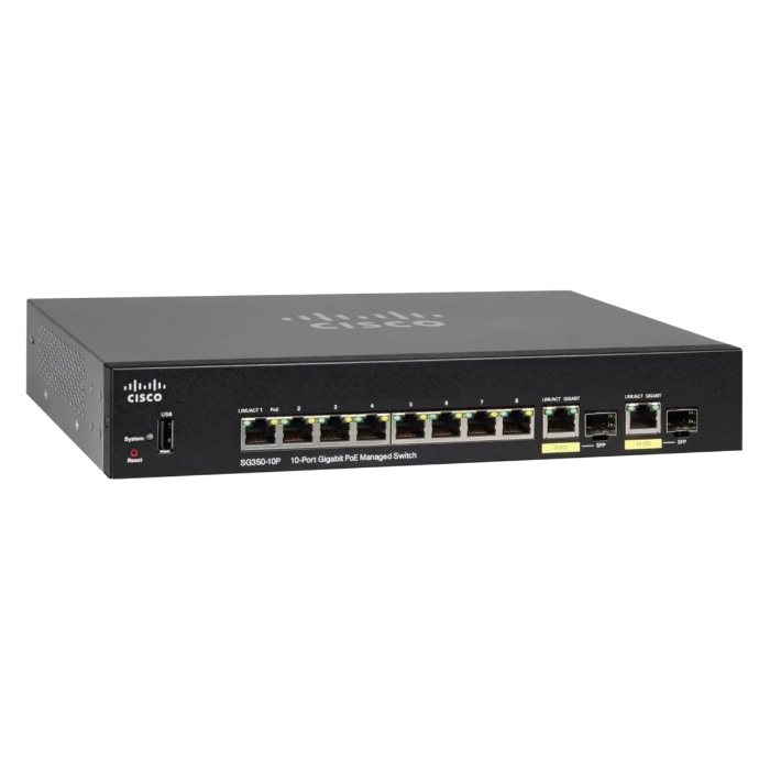 Cisco SG350-10P-K9-NA | Small Business 350 Series SG350-10 8 x Ports 10/100/1000Base-T + 2 x Ports Combo SFP Rack-Mountable Layer 3 Managed Gigabit Ethernet Network Switch Refurbished - Cisco Systems Inc. refurbished available on Gotodirect