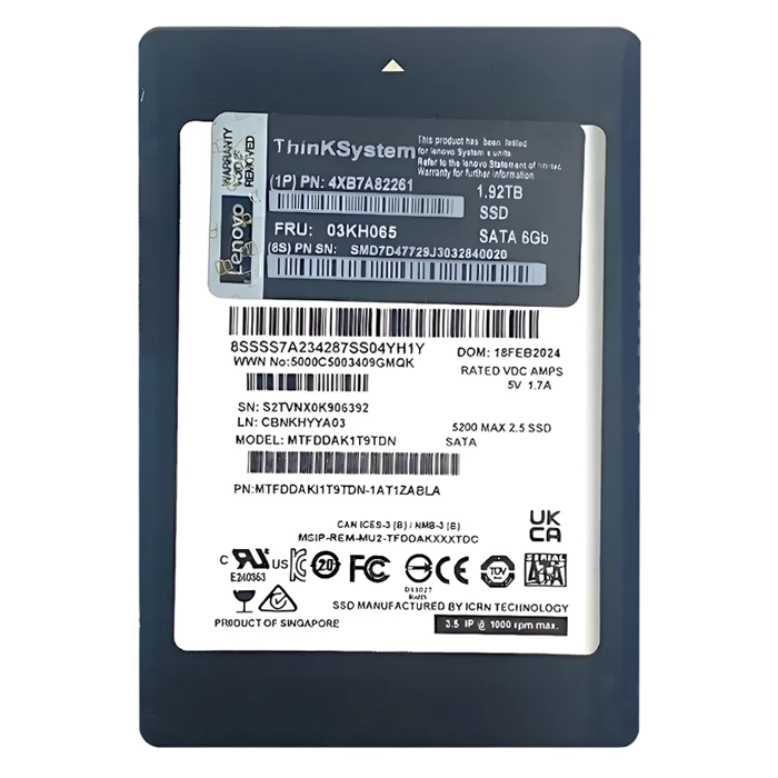 Lenovo 03KH065 | 1.92TB SATA 6Gb/s Read Intensive HS 2.5-inch Solid State Drive for ThinkSystem Refurbished - Lenovo refurbished available on Gotodirect