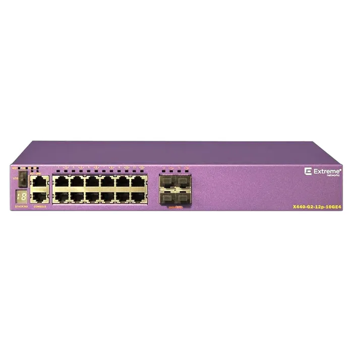 Extreme Networks X440-G2-12P-10GE4 | Switching X440-G2 Series 12 x Ports PoE+ 1000Base-T + 4 x Ports SFP Managed 1U Rack-Mountable Gigabit Ethernet Network Switch Refurbished -  refurbished available on Gotodirect