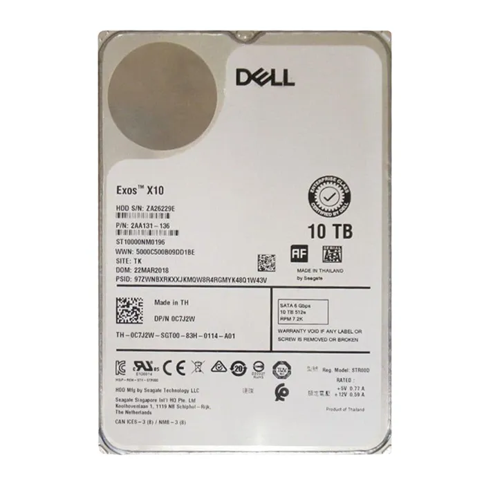 Dell C7J2W | 10TB 7200RPM SATA 6Gb/s Hot-Pluggable (512n) 3.5-Inch Hard Drive for PowerEdge Server & PowerVault Server Refurbished - Dell refurbished available on Gotodirect