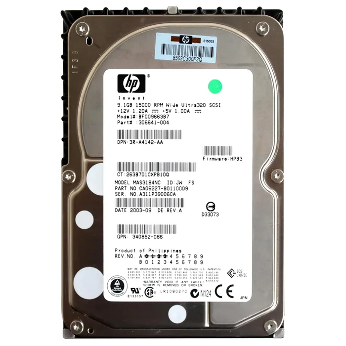 HP 306641-004 | 9.1GB 15000RPM Ultra-320 SCSI Hot-Swappable 80-Pin (LVD) 3.5-Inch Hard Drive Refurbished - Hewlett-Packard (ou HP en abrégé) refurbished available on Gotodirect