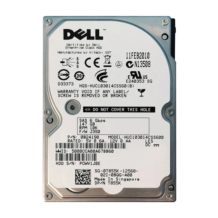 Dell T855K | 147GB 10000RPM SAS 6Gb/s 64MB Cache 2.5-Inch Hard Drive Refurbished - Dell refurbished available on Gotodirect
