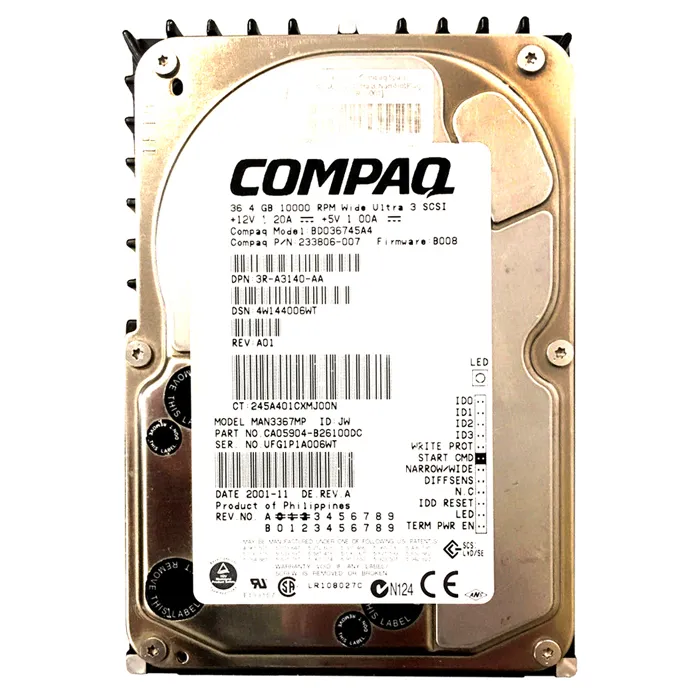 HP 233806-007 | 36.4GB 10000RPM Ultra-160 SCSI (LVD) 68-Pin 3.5-Inch Hard Drive Refurbished - Hewlett-Packard (ou HP en abrégé) refurbished available on Gotodirect
