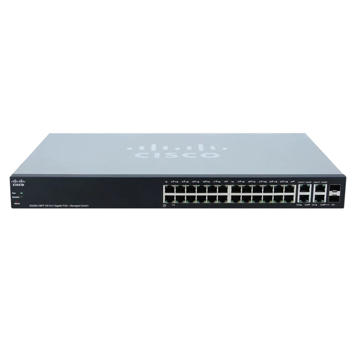 Cisco SG300-28PP-K9NA-RF | Small Business 300 Series SG300-28PP 26 x Ports (24 x Ports PoE+) 10/100/1000Base-T + 2 x Ports Combo SFP (mini-GBIC) Rack-Mountable 1U Layer 3 Managed Gigabit Ethernet Network Switch Refurbished - Cisco Systems Inc. refurbished available on Gotodirect