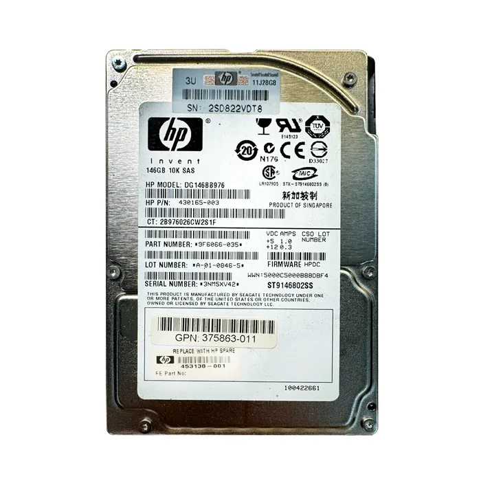 HP 453138-001 | 146GB 10000RPM SAS 3Gb/s SFF Hot-Pluggable Single Port 2.5-inch Hard Drive for Gen5 to Gen7 ProLiant Server Refurbished - Hewlett-Packard (ou HP en abrégé) refurbished available on Gotodirect