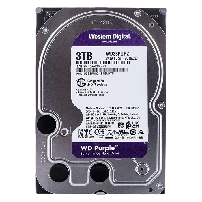 Western Digital WD33PURZ | Purple 3TB 3.5-inch 6Gb/s SATA 5400RPM 256MB Cache Surveillance Hard Drive Refurbished - Western Digital refurbished available on Gotodirect