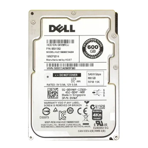 Dell 00VHWY | 600GB 15000RPM SAS 12Gb/s Hot-Pluggable 128MB Cache 2.5-Inch Hard Drive for PowerEdge Servers Refurbished - Dell refurbished available on Gotodirect