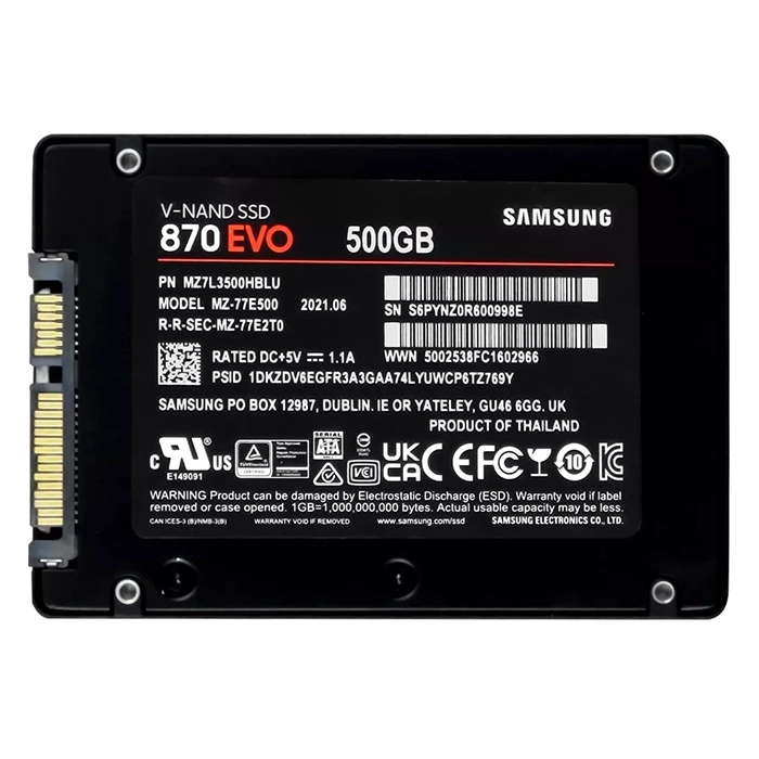 Samsung MZ-77E500E | 870 EVO Series 500GB 2.5-inch 6GB/s SATA 512MB Cache V-NAND 3bit MLC Solid State Drive Refurbished - Samsung refurbished available on Gotodirect
