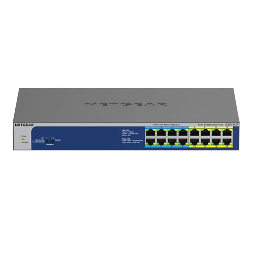 Netgear GS516UP-100NAS | 8 x Ports PoE++ 10/100/1000Base-T + 8 x Ports PoE+ 10/100/1000Base-T Layer 2 Unmanaged 1U rack-mountable Gigabit Ethernet Network Switch Refurbished - Netgear refurbished available on Gotodirect