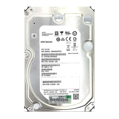 HP 819205-002 | 8TB 7200RPM SAS 12Gb/s 3.5-Inch Internal Hard Drive Refurbished - Hewlett-Packard (ou HP en abrégé) refurbished available on Gotodirect