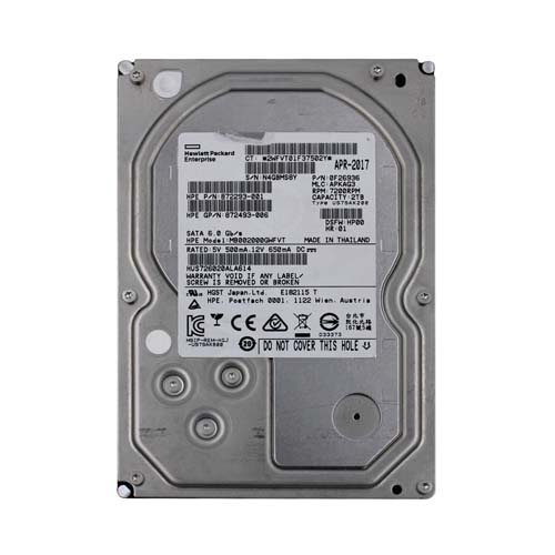HP 872293-001 | 2TB 7200RPM SATA 6Gb/s Hot-Pluggable (512n) 3.5-Inch Midline Hard Drive for ProLiant Server & Storage Array Refurbished - Hewlett-Packard (ou HP en abrégé) refurbished available on Gotodirect