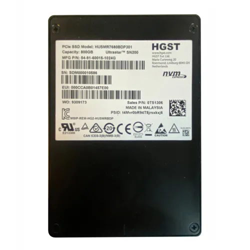 HGST 0TS1306 | Ultrastar DC SN200 Series 800GB Multi-Level Cell PCI Express 3.0 x4 NVMe Read Intensive U.2 2.5-Inch Solid State Drive Refurbished - HGST (a subsidiary of Western Digital) refurbished available on Gotodirect