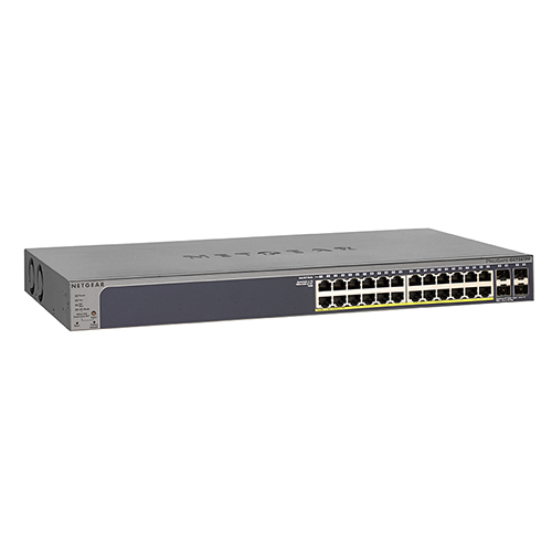 Netgear GS728TPP-200NAS | ProSafe 24 x RJ-45 Ports PoE+ 10/100/1000Base-T + 4 x SFP Ports Layer 3 Managed 1U Rack-mountable Gigabit Ethernet Stackable Smart Network Switch Refurbished - Netgear refurbished available on Gotodirect