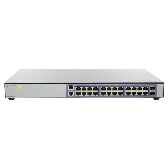 Extreme Networks 220-24P-10GE2 | Switching 220 Series 24 port 10/100/1000BASE-T PoE+ 185W SFP+ 10 Gigabit Ethernet PoE+ Switch Refurbished -  refurbished available on Gotodirect