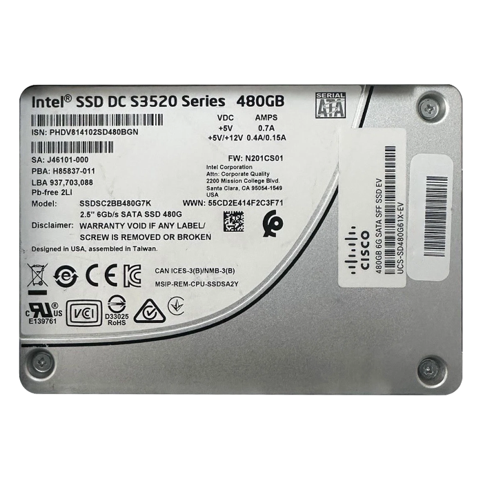 Cisco UCS-SD480G61X-EV | Enterprise Value 480GB Multi-Level Cell SATA 6Gb/s Hot-Swappable 2.5-Inch Solid State Drive for UCS C240 M5 Rack Server Refurbished - Cisco Systems Inc. refurbished available on Gotodirect