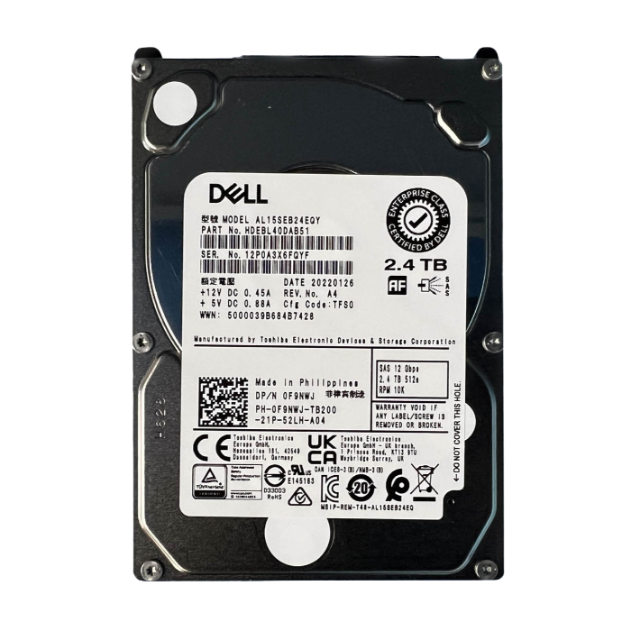 Dell F9NWJ | 2.4TB 2.5-inch 12GB/s SAS 10000RPM 256MB Cache (512e) Hot-Pluggable Server Hard Drive for PowerEdge G14 - G16 Servers and Storage Arrays Refurbished - Dell refurbished available on Gotodirect