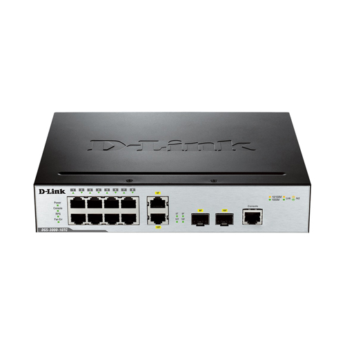 D-Link DGS-3000-10TC | 8 x Ports 10/100/1000Base-T + 2 x Combo SFP Ports Desktop or rack mountable Layer 2 Managed Gigabit Ethernet Switch Refurbished - D-Link refurbished available on Gotodirect